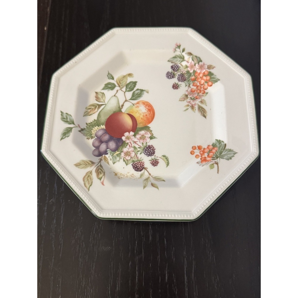 Johnson Brothers Octagonal Fruit Pattern Plate in White with Green Trim